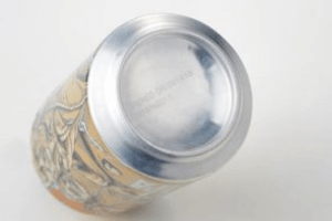 Aluminum can with code on bottom, mark made with a Matthews Marking System 