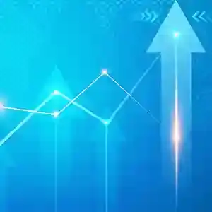 Three arrows on a blue background representing a growth chart.
